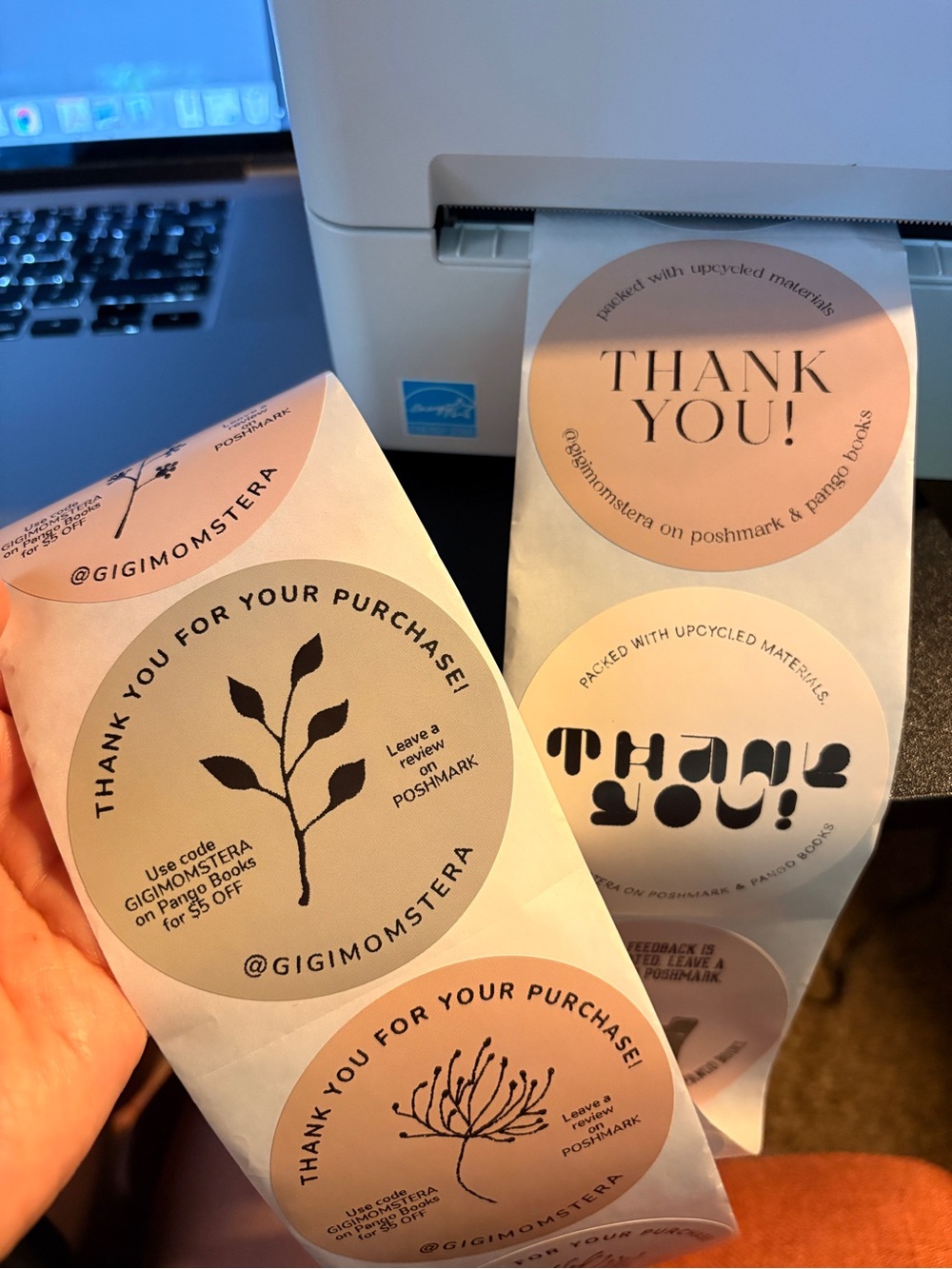 Custom Thank You Sticker Roll - Blush Pink, Sage & Cream. Qty. 25 Assorted Label
